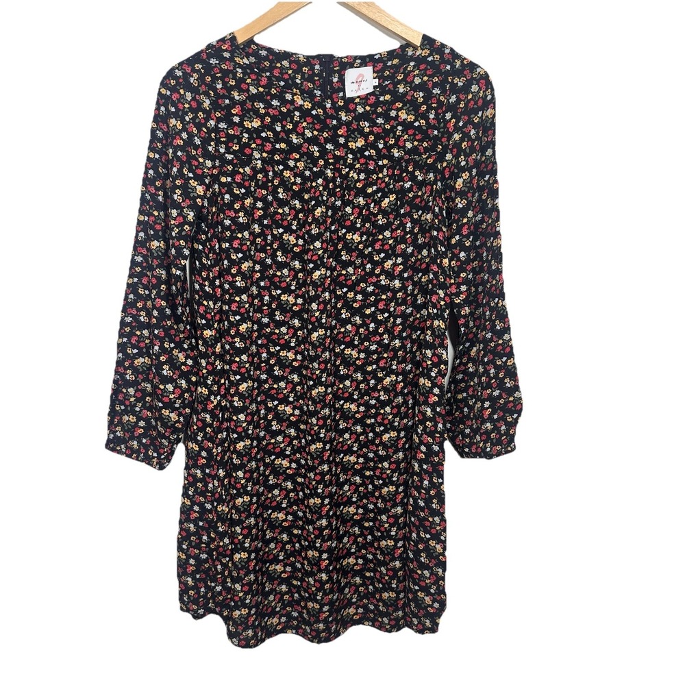 The Nines by Hatch size S Floral Balloon Long Sleeve Crepe Maternity Dress Black